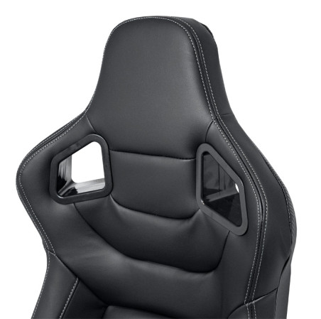 AutoStyle Siège baquet 'RK' - Simili Cuir Noir + Surpiqûres argent - Dossier réglable - incl. glissières