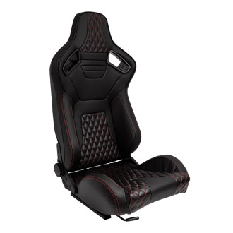 AutoStyle Siège baquet 'AK' - Simili Cuir Noir + Surpiqûres rouge - Dossier réglable - incl. glissières