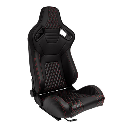 AutoStyle Siège baquet 'AK' - Simili Cuir Noir + Surpiqûres rouge - Dossier réglable - incl. glissières