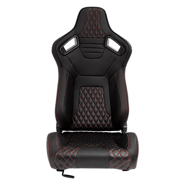 AutoStyle Siège baquet 'AK' - Simili Cuir Noir + Surpiqûres rouge - Dossier réglable - incl. glissières