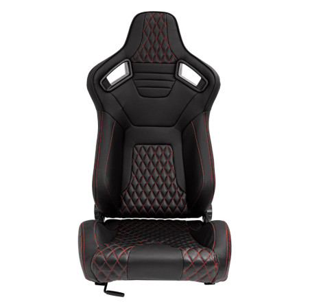 AutoStyle Siège baquet 'AK' - Simili Cuir Noir + Surpiqûres rouge - Dossier réglable - incl. glissières