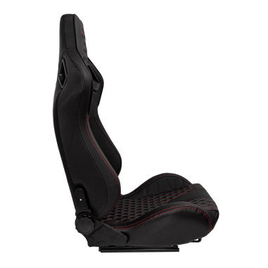 AutoStyle Siège baquet 'AK' - Simili Cuir Noir + Surpiqûres rouge - Dossier réglable - incl. glissières
