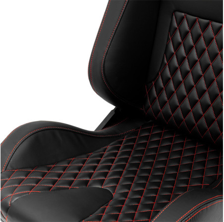 AutoStyle Siège baquet 'AK' - Simili Cuir Noir + Surpiqûres rouge - Dossier réglable - incl. glissières