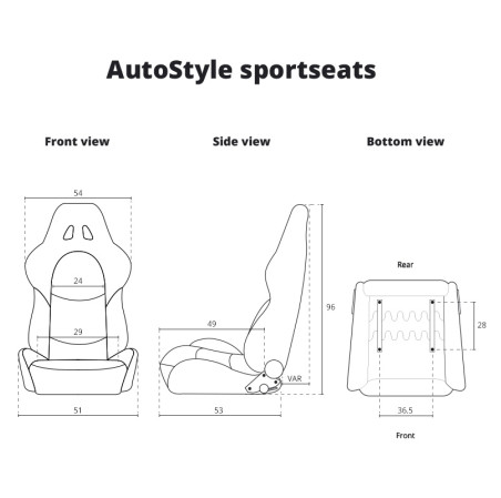 AutoStyle Siège baquet 'AK' - Simili Cuir Noir + Surpiqûres rouge - Dossier réglable - incl. glissières