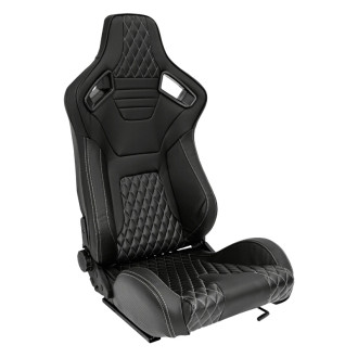 AutoStyle Siège baquet 'AK' - Simili Cuir Noir + Surpiqûres argent - Dossier réglable - incl. glissières