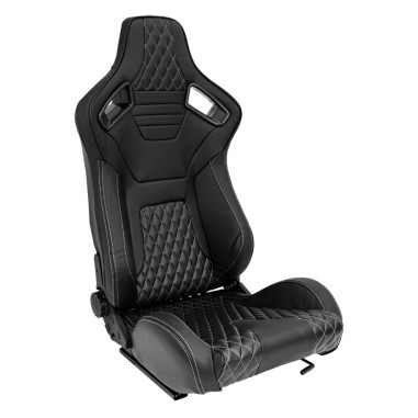 AutoStyle Siège baquet 'AK' - Simili Cuir Noir + Surpiqûres argent - Dossier réglable - incl. glissières