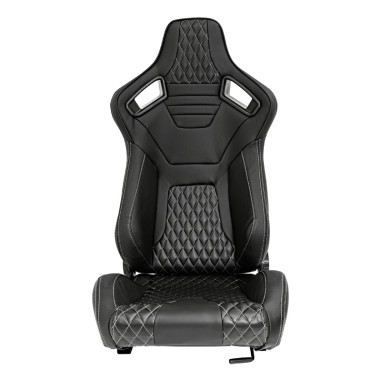AutoStyle Siège baquet 'AK' - Simili Cuir Noir + Surpiqûres argent - Dossier réglable - incl. glissières
