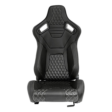 AutoStyle Siège baquet 'AK' - Simili Cuir Noir + Surpiqûres argent - Dossier réglable - incl. glissières