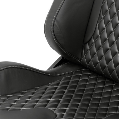 AutoStyle Siège baquet 'AK' - Simili Cuir Noir + Surpiqûres argent - Dossier réglable - incl. glissières
