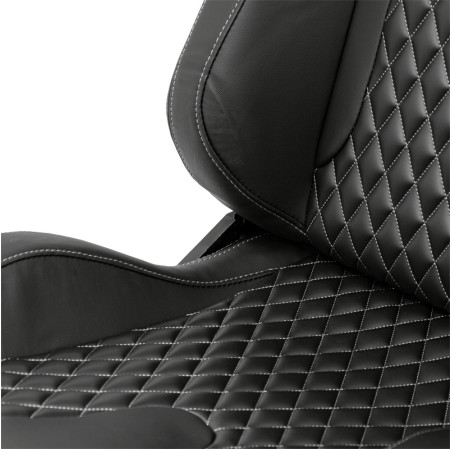 AutoStyle Siège baquet 'AK' - Simili Cuir Noir + Surpiqûres argent - Dossier réglable - incl. glissières