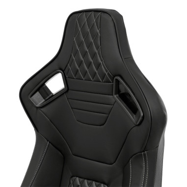 AutoStyle Siège baquet 'AK' - Simili Cuir Noir + Surpiqûres argent - Dossier réglable - incl. glissières