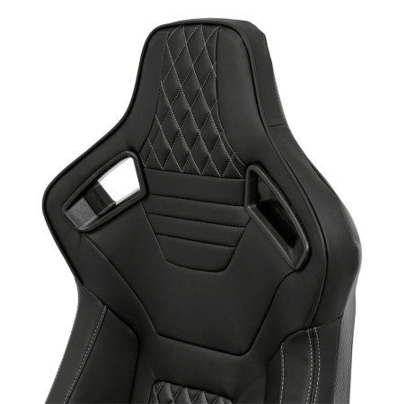 AutoStyle Siège baquet 'AK' - Simili Cuir Noir + Surpiqûres argent - Dossier réglable - incl. glissières