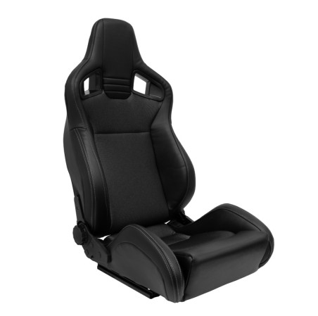 AutoStyle Siège baquet 'NK' - Simili Cuir Noir + Gris Textile - Dossier réglable - incl. glissières