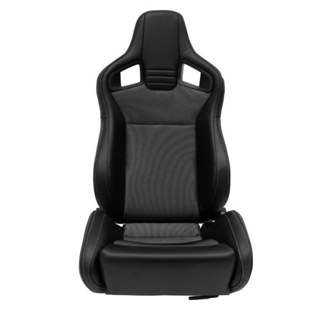 AutoStyle Siège baquet 'NK' - Simili Cuir Noir + Gris Textile - Dossier réglable - incl. glissières