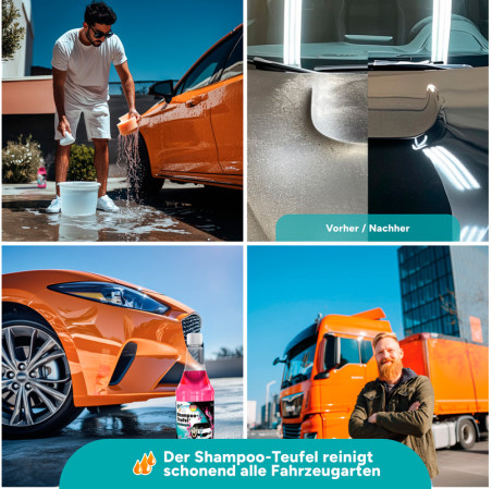 Tuga Chemie Shampoo-Teufel - Shampoing pour lavage de voiture - Rose - 1000ml - avec formule Gloss