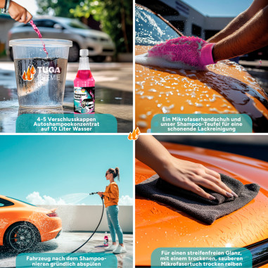 Tuga Chemie Shampoo-Teufel - Shampoing pour lavage de voiture - Rose - 1000ml - avec formule Gloss