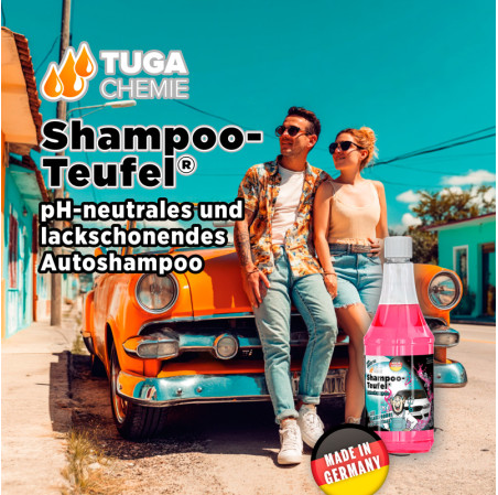 Tuga Chemie Shampoo-Teufel - Shampoing pour lavage de voiture - Rose - 1000ml - avec formule Gloss