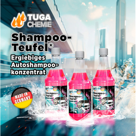Tuga Chemie Shampoo-Teufel - Shampoing pour lavage de voiture - Rose - 1000ml - avec formule Gloss