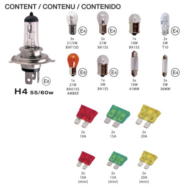 Swiss drive coffret d'ampoules de remplacement h4 + 18 ampoules + 12 fusibles