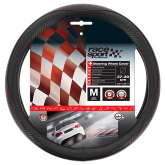 Racesport couvre volant noir carbone surpiqure rouge 37-39cm