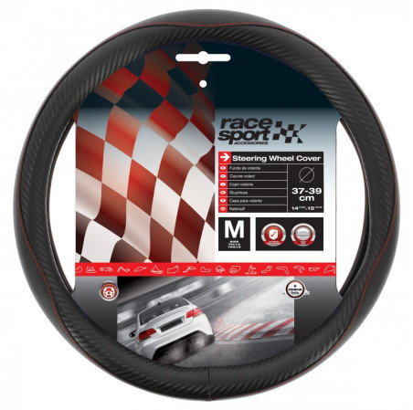 Racesport couvre volant noir carbone surpiqure rouge 37-39cm