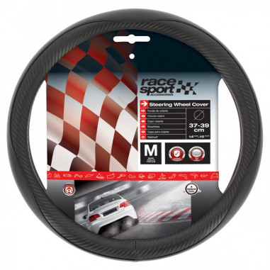 Racesport couvre volant noir carbone surpiqure noire 37-39cm
