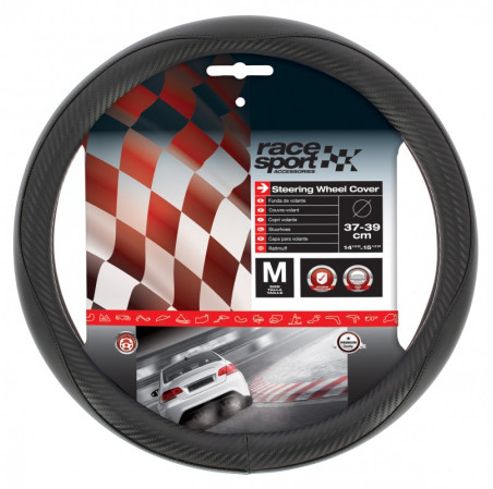 Racesport couvre volant noir carbone surpiqure noire 37-39cm