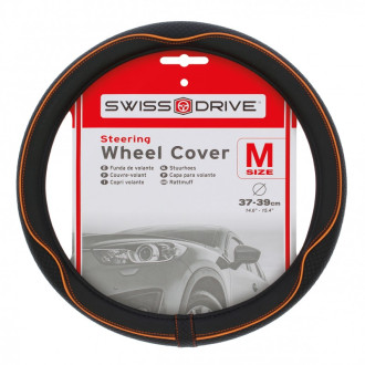 Couvre volant CENTAURO de la marque SWISS DRIVE. Dimension : Diamètre 37-39 cm. Couleur noir et orange.