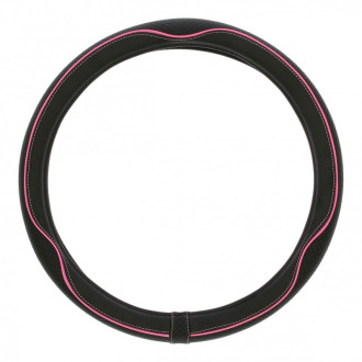 Couvre volant CENTAURO de la marque SWISS DRIVE. Dimension : Diamètre 37-39 cm. Couleur noir et rose. 2