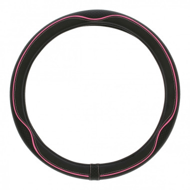 Couvre volant CENTAURO de la marque SWISS DRIVE. Dimension : Diamètre 37-39 cm. Couleur noir et rose.