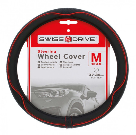 Couvre volant CENTAURO de la marque SWISS DRIVE, compatible avec les volants à méplat. Dimension : Diamètre 37-39 cm. Couleur no