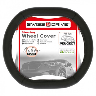 Couvre volant DD9 de la marque SWISS DRIVE, compatible avec les volants à méplat. Dimension : Diamètre 37-39 CM. Couleur noir.