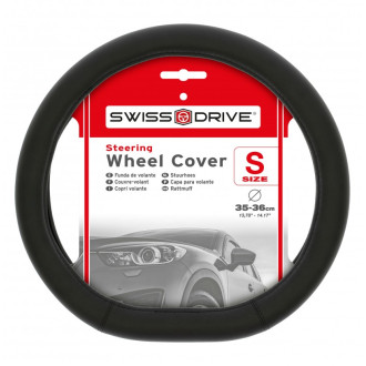 Couvre volant DT1 de la marque SWISS DRIVE, compatible avec les volants à méplat. Dimension : Diamètre 37-39 CM. Couleur noir.