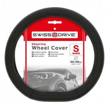 Couvre volant DT1 de la marque SWISS DRIVE, compatible avec les volants à méplat. Dimension : Diamètre 37-39 CM. Couleur noir.