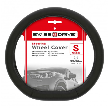 Couvre volant DT1 de la marque SWISS DRIVE, compatible avec les volants à méplat. Dimension : Diamètre 37-39 CM. Couleur noir.