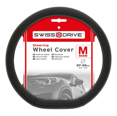 Couvre volant DT2 de la marque SWISS DRIVE, compatible avec les volants à méplat. Dimension : Diamètre 37-39 CM. Couleur noir.