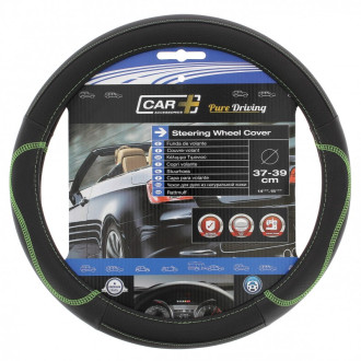 Car+ Compatible Avec Les Volants À Méplat, Surpiqure Élégante COUVRE VOLANT NOIR SURPIQURE VERTE 37-39CM