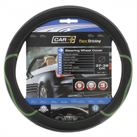 Car+ Compatible Avec Les Volants À Méplat, Surpiqure Élégante COUVRE VOLANT NOIR SURPIQURE VERTE 37-39CM