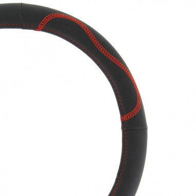 Couvre volant de la marque CAR+ compatible avec les volants à méplat, surpiqure élégante. Dimension : Diamètre 37-39 CM.