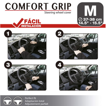 Couvre volant plat micro-perforé, surpiqure noire de marque CAR+. Dimension : Diamètre 37-38 CM. Couleur noir. Couvre volant fin