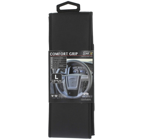 Couvre volant plat micro-perforé, surpiqure noire de marque CAR+. Dimension : Diamètre 39-40 CM. Couleur noir. Couvre volant fin