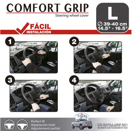Couvre volant plat micro-perforé, surpiqure noire de marque CAR+. Dimension : Diamètre 39-40 CM. Couleur noir. Couvre volant fin