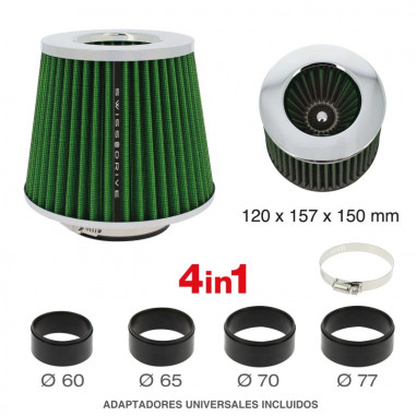 Filtre a air universel stream vert + 4 bagues