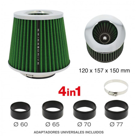 Filtre a air universel stream vert + 4 bagues