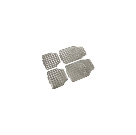 Tapis PVC universel look aluminium SWISS DRIVE. Set de 4 pièces. Dimensions Avant : 2* 65 x 47cm - Arrière 2* 41 x 47cm. Disponi
