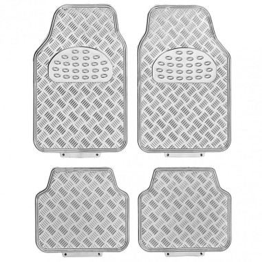 Tapis PVC universel look aluminium SWISS DRIVE. Set de 4 pièces. Dimensions Avant : 2* 65 x 47cm - Arrière 2* 41 x 47cm. Disponi