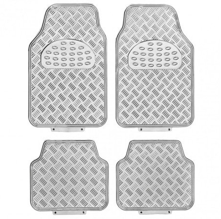 Tapis PVC universel look aluminium SWISS DRIVE. Set de 4 pièces. Dimensions Avant : 2* 65 x 47cm - Arrière 2* 41 x 47cm. Disponi
