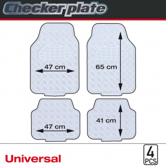 Tapis PVC universel look aluminium SWISS DRIVE. Set de 4 pièces. Dimensions Avant : 2* 65x47cm - Arrière 2* 41x47cm. Disponible  2