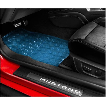 Tapis PVC universel look aluminium SWISS DRIVE. Set de 4 pièces. Dimensions Avant : 2* 65x47cm - Arrière 2* 41x47cm. Disponible 