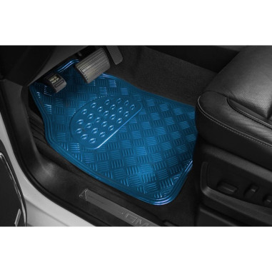 Tapis PVC universel look aluminium SWISS DRIVE. Set de 4 pièces. Dimensions Avant : 2* 65x47cm - Arrière 2* 41x47cm. Disponible 